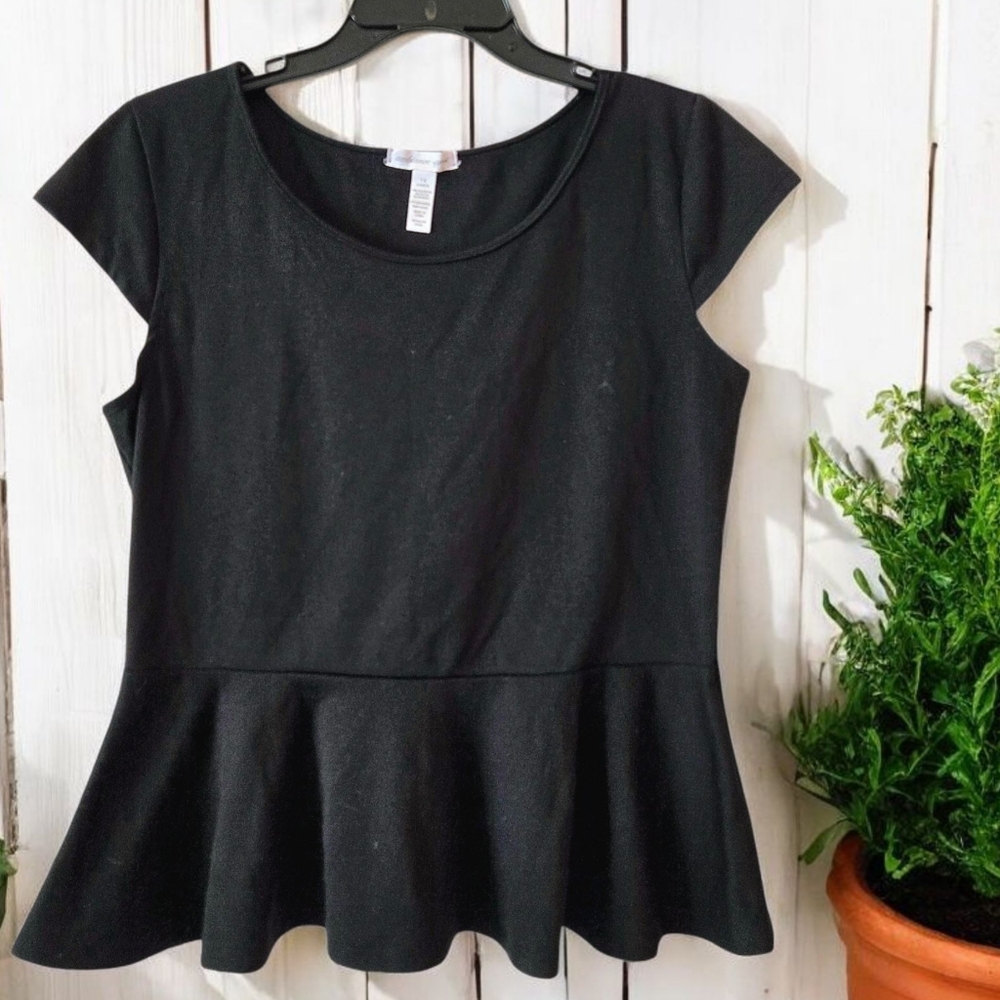 Ambiance Apparel Black Peplum Top Cap Sleeve Moody Feminine Victorian Goth Sz 1X